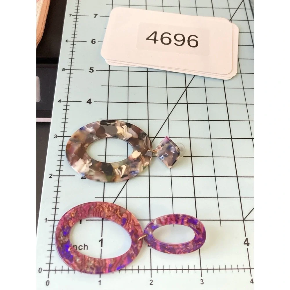 Retro Resin Dangle Earrings Set Of 2 80's Style‎ Open Oval Acrylic Statement